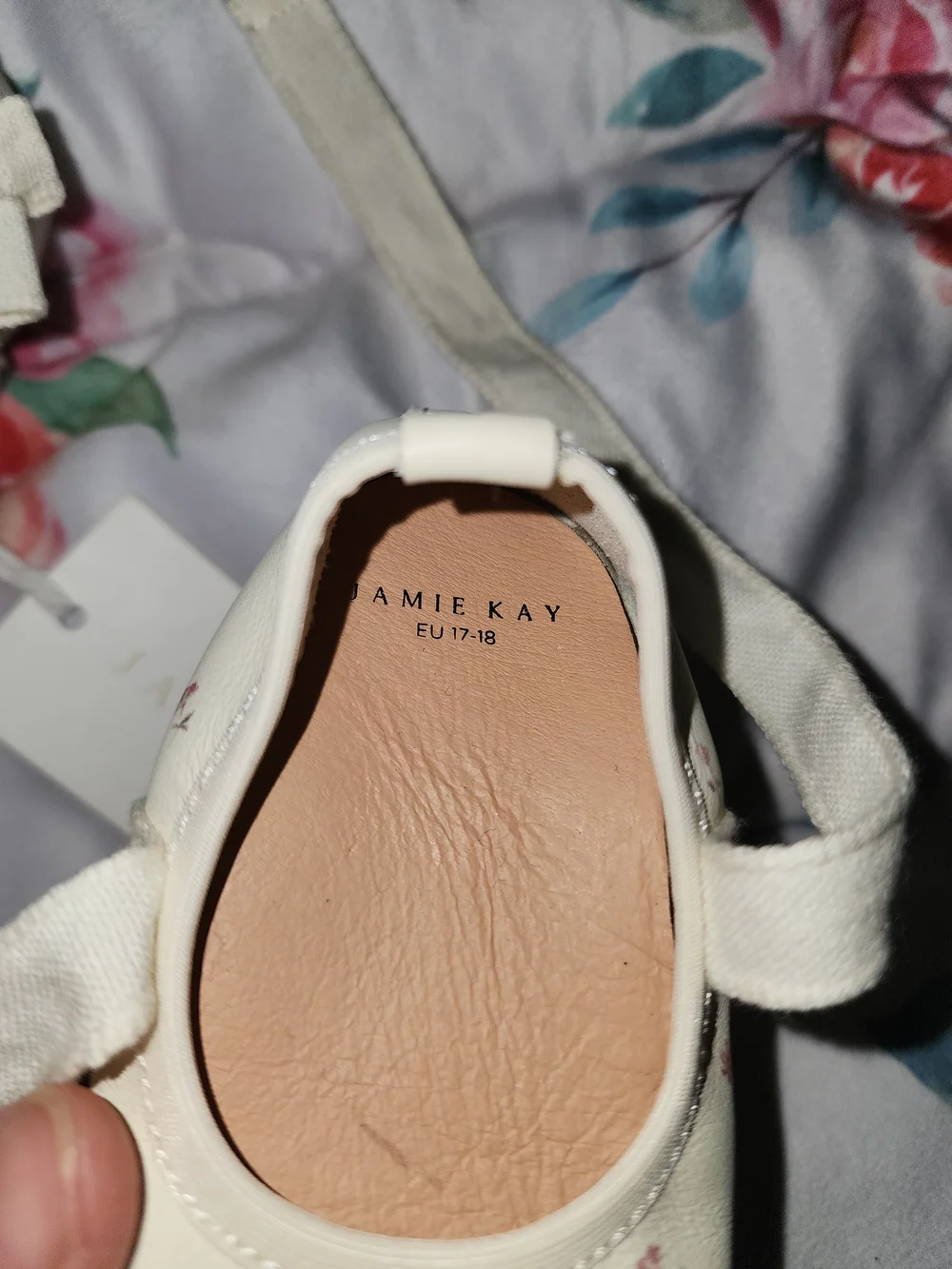 Jamie Kay Cream Baby Mary Jane Shoes with Pink Floral